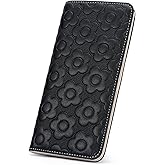 VIMUTI Ultra Slim Thin Wallet Women 3D Embossed Flower Leather Womens Wallet RFID Blocking Credit Card Holder Bifold Clutch Long Ladies Billfold Wallet for Women Black