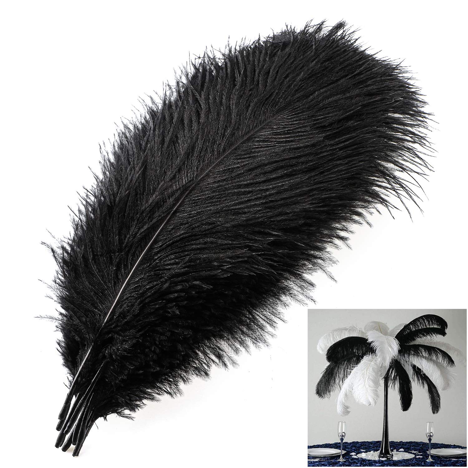 MWOOT 10pcs Natural Ostrich Feathers, 10-12inch(25-30cm) Crafts DIY Plume Feahter for Centerpieces Home Wedding Party Table Decoration (Black)