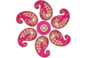 W Weblytech Diwali Acrylic Rangoli with Laxmi Charan | Peacock Shape Pink Floor Decoration with Studded Stones & Sequins | 8x8 Inch Rangoli + 2x2 Inch Laxmi Pagla | Traditional Festive Home Décor