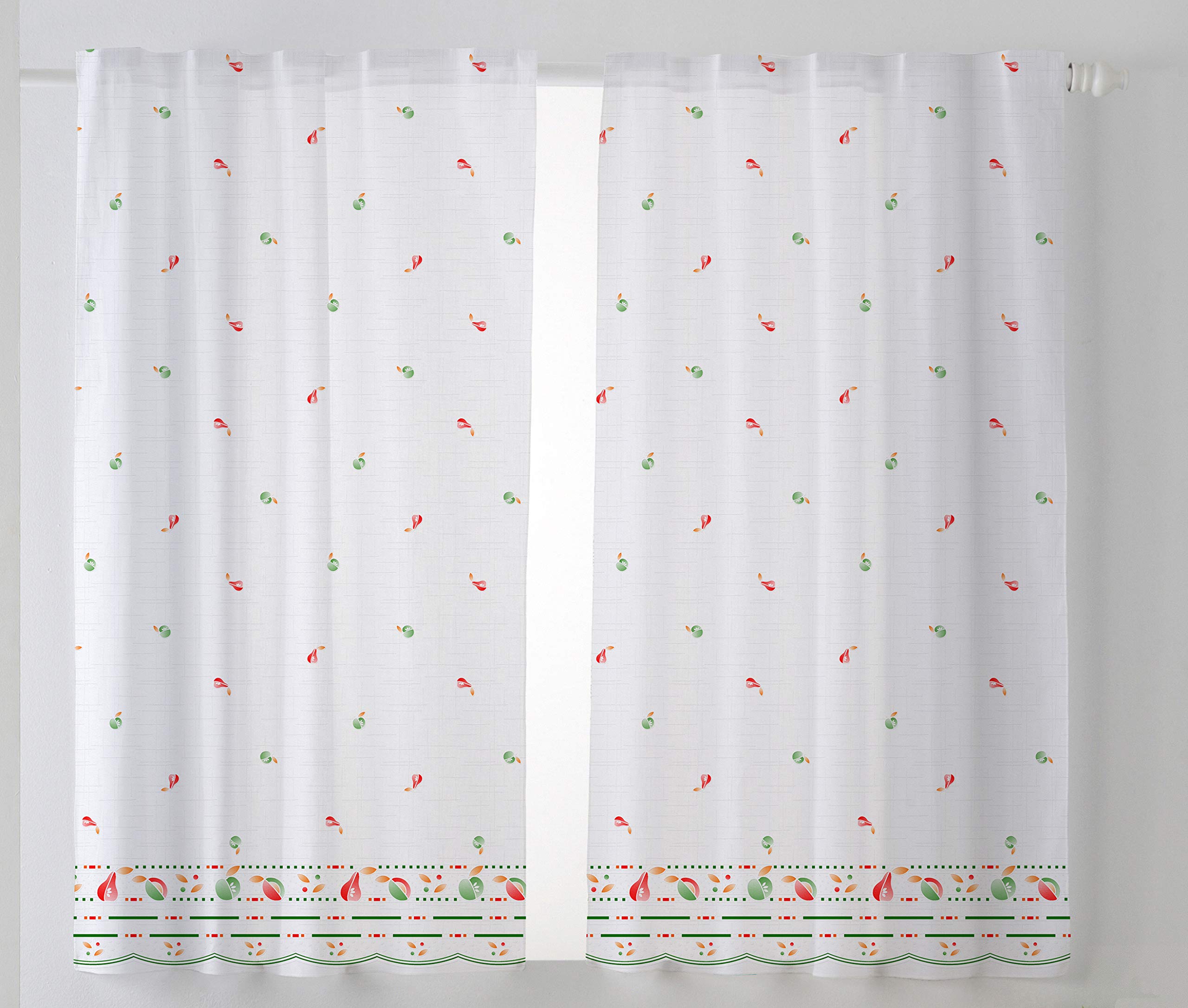 CARDENAL TEXTIL Mara Curtain Kitchen Curtain, Polyester, Green, Pack 2 100 x 140 cm