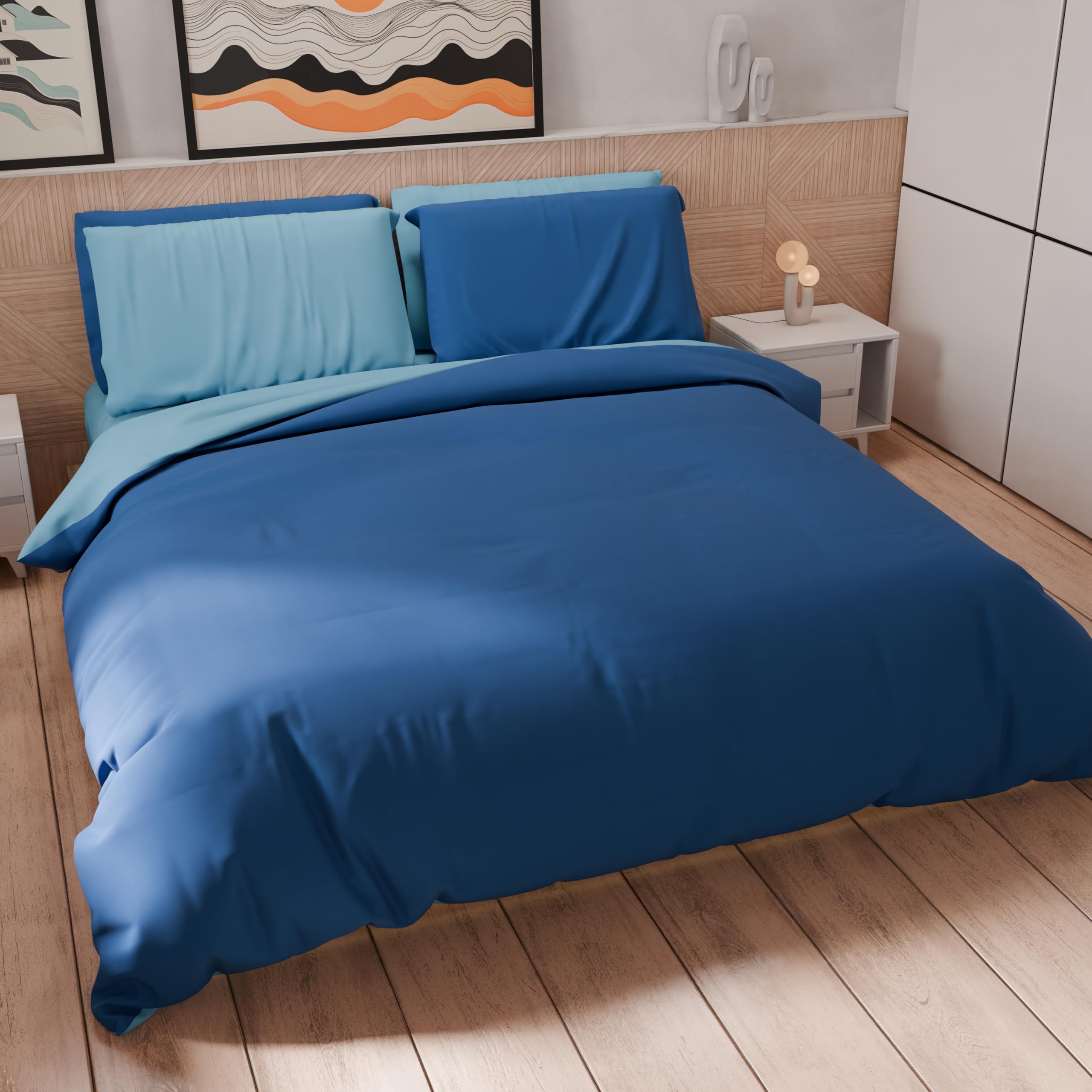 PETTI Artigiani Italiani - Double Duvet Cover Set 250 x 200 cm (2 Pillowcases 50 x 80 cm Included), Soft Microfibre Duvet Cover Set, Solid Colour, Electric Blue - Light Blue