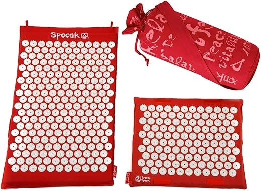 Spoonk スプーンク 指圧/あんま代用マット オーガニック 麻 コンボセット （レギュラー ＆ トラベルサイズ）Color: chery red チェリーレッド [並行輸入品]