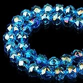 DIQIO 10mm Sparkle Crystal Beads for Jewelry Making - Faceted Round Loose Beads for Bracelets(57-60pcs, Lake Blue AB)