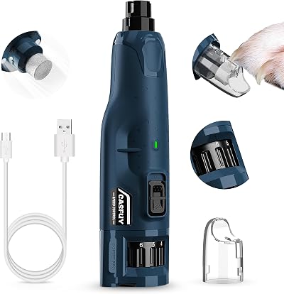 Casfuy Dog Nail Grinder Quiet 6-Speed 3 Ports LED Lights Rechargeable