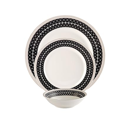 Hitkari Potteries Porcelain Dinner Set, 18-Pieces, Black