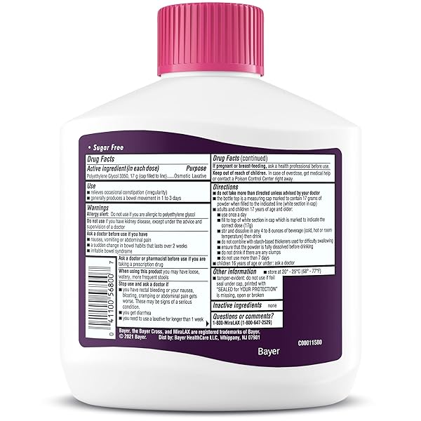 MIRALAX LAXATIVE POWDER, GENTLE CONSTIPATION RELIEF FOR ADULTS, STOOL SOFTENER WITH PEG 3350, NONSTIMULANT LAXATIVE, NO HARSH SIDE EFFECTS, OSMOTIC LAXATIVE, 45 DOSE