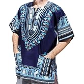RaanPahMuang Dashiki Shirt African Freedom Short Sleeve Vibrant Colors- Midnight Blue sz 7XL
