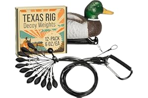 Lirben Texas Rig Decoy Weights (12-pack/48in/6oz) | Stealth Black Tangle-Free Anchors, Heavy-Duty Rustproof Stainless-Steel Cables, Compatible with Goose & Duck Decoys for Waterfowl Hunting