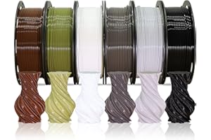 1.75mm 3D PLA Filament 6 in 1 Bundle: Black, White, Light Grey, Dark Grey, Brown, Army Green; 6 Neutral Colors Packed, Each 250g, 6 Spools Packed, Total 1.5Kg 3D Printing Material by MIKA3D