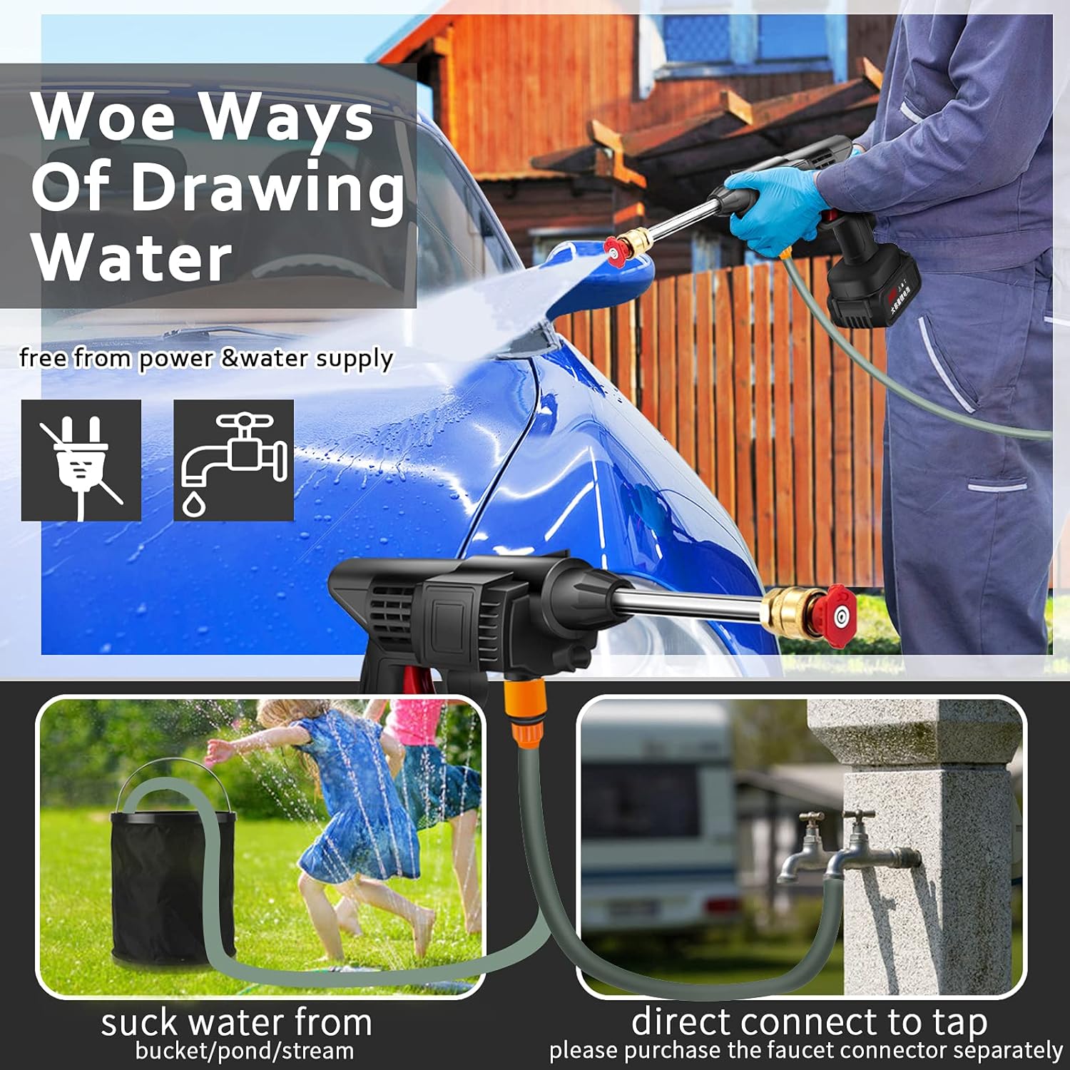 Little Doggy Electric Pressure Washer, Cordless 24v Hydroshot Portable Power Cleaner Set for Washing Cars/Boats/Deck/Fences, Battery & Charger Included : Garden & Outdoor