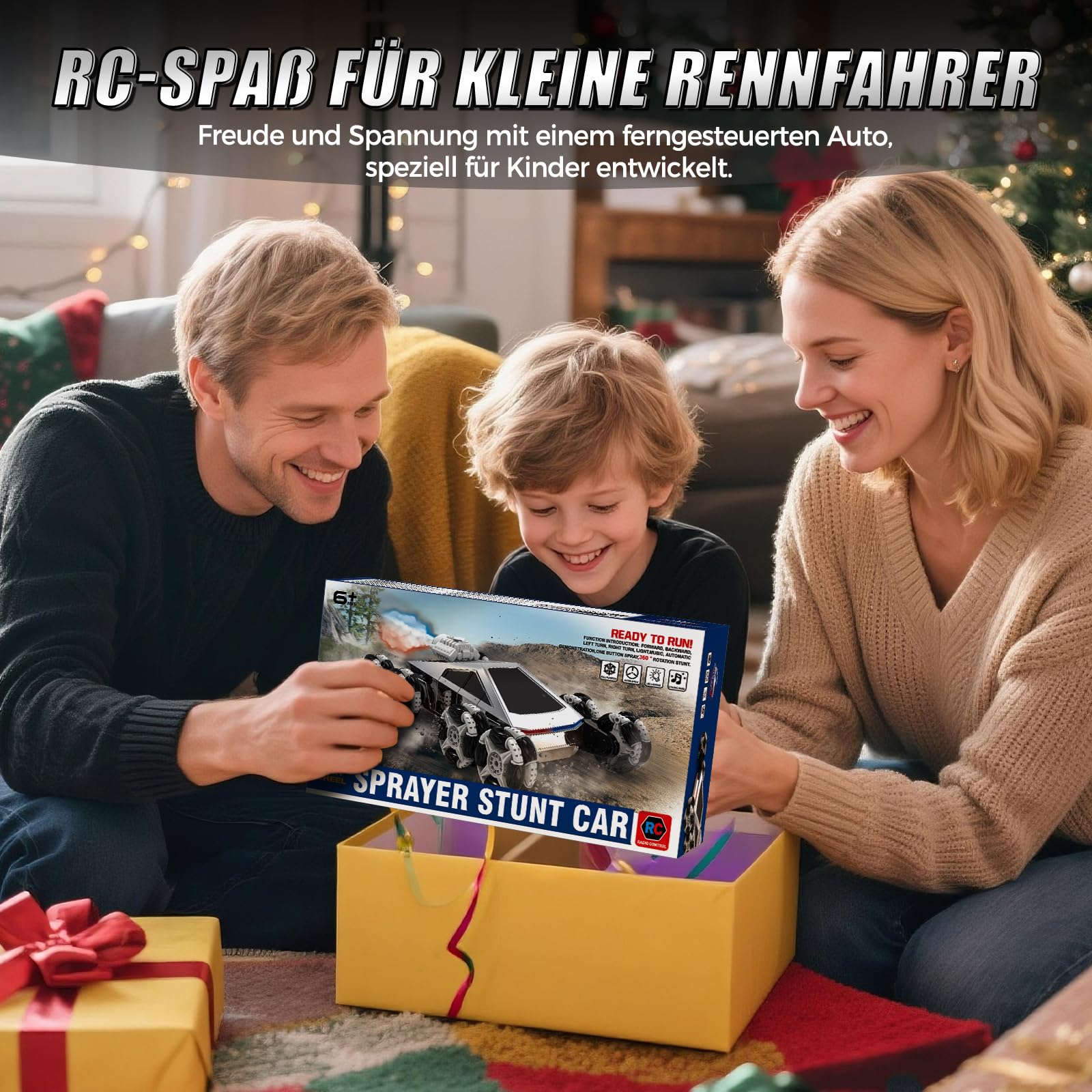 Ferngesteuertes Auto 8 Rad RC Stunt Car, 8WD RC Car, mit Handsteuerung & Fernbedienung, LED Licht Musik Sprühnebel, RC Car für Kinder 5 6 7 8 9 10 11 Jahre, geburtstagsgeschenk für Jungen und Mädchen 9