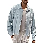 GORGLITTER Men's Striped Cropped Shirt Button Up Long Sleeve Boxy Collared Streetweat Tops
