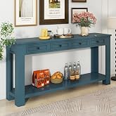 P PURLOVE Console Table for Entryway Hallway (Dark Blue) | Sofa Table with Storage Drawers and Bottom Shelf