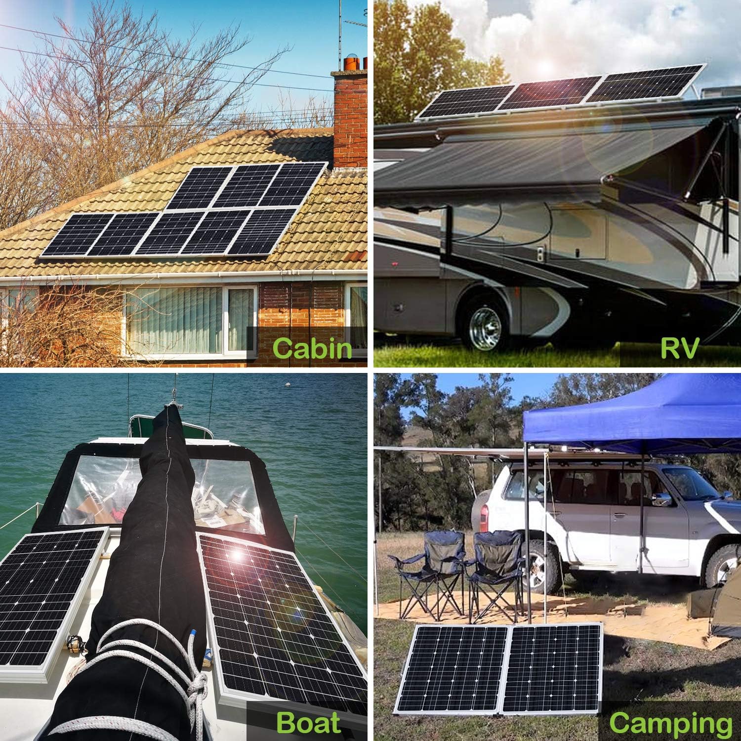 WEIZE 100 Watt 12 Volt Solar Panel, High Efficiency Monocrystalline PV Module for Home, Camping, Boat, Caravan, RV and Other Off Grid Applications : Garden & Outdoor