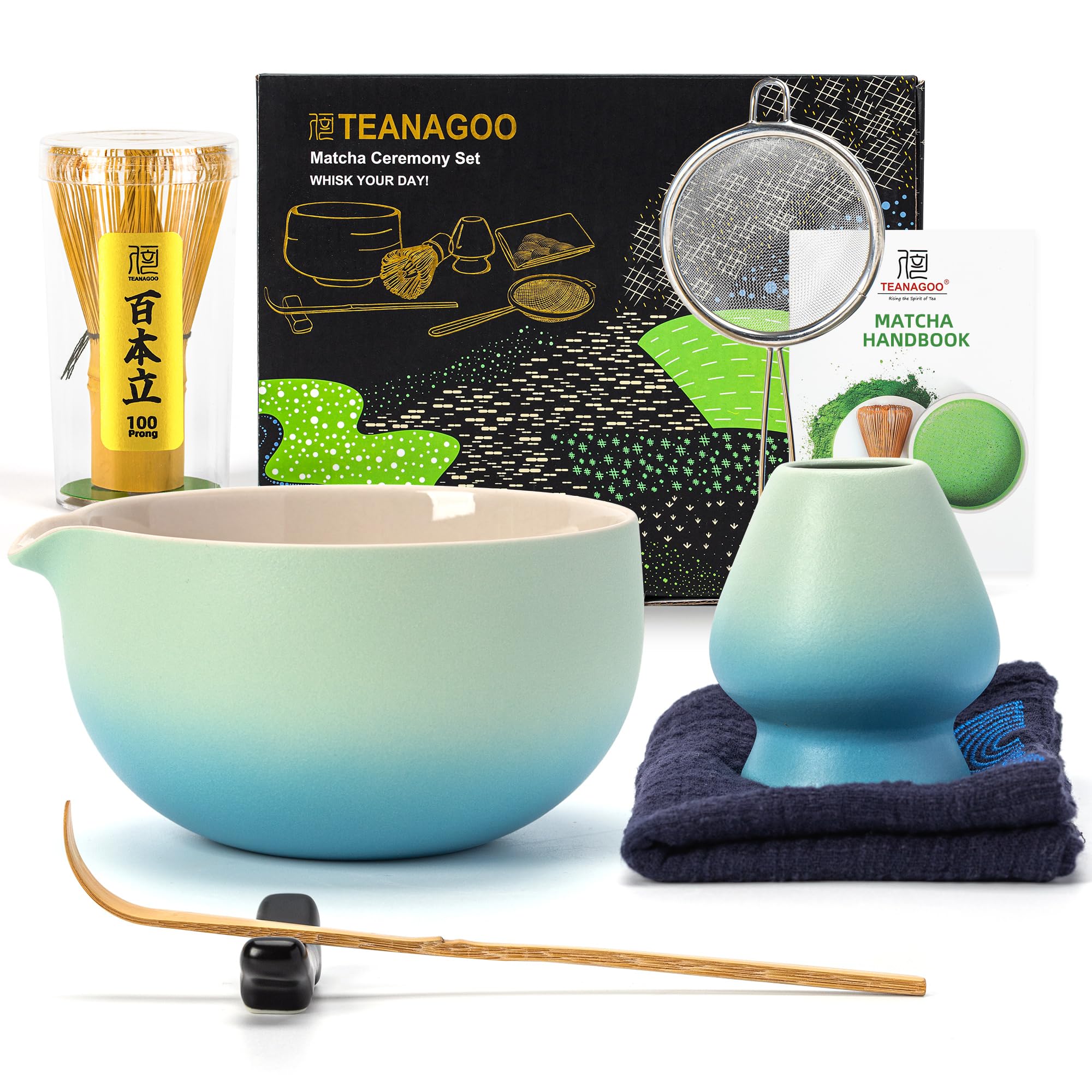 TEANAGOO Matcha Whisk,Matcha Set,Matcha Kit Grident Blue,Matcha Tea Set for Making Breakfast/Latte,Matcha Whisk Set and Bowl with All Accessories,Gift for Matcha Lover