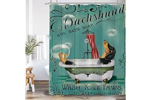 Laifzere Funny Dog in Bathtub Shower Curtain Dachshund Teal Vintage Rustic Shower Curtain for Bathroom Set Kids Child Farmhous Animal Wooden Cartoon Fun Fabric Shower Curtain for Bathtub 60x72 Inch