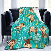Monkey Banana Palm Blanket Soft Lightweight Throw Blankets Cozy Flannel Bed Throws For Sofa Couch Travel Home Room Bedroom Decor Gifts For Boys Girls Kids Adults 50"x40"