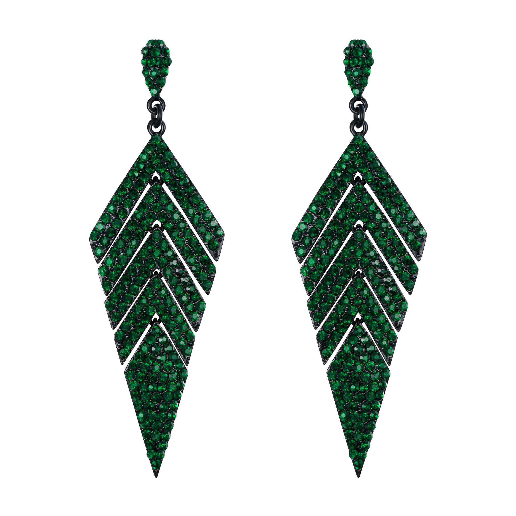 EVER FAITH Women's Crystal Wedding Multi-layered Rhombus Dangle Earrings Green Black-Tone