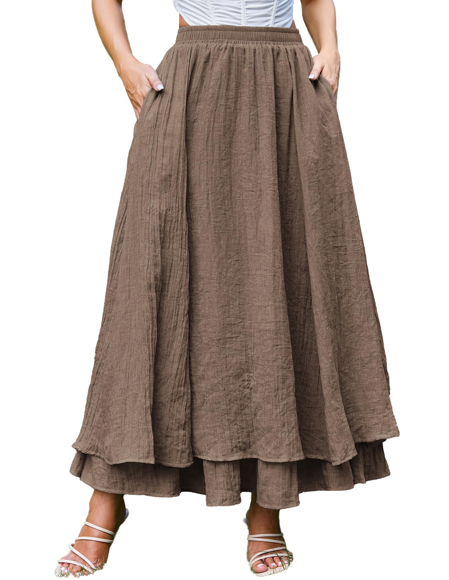 Photo 1 of Scarlet Darkness Maxi Skirt for Women Flowy Summer Long Skirts Plus Size Boho High Waisted Renaissance Skirt Brown XL