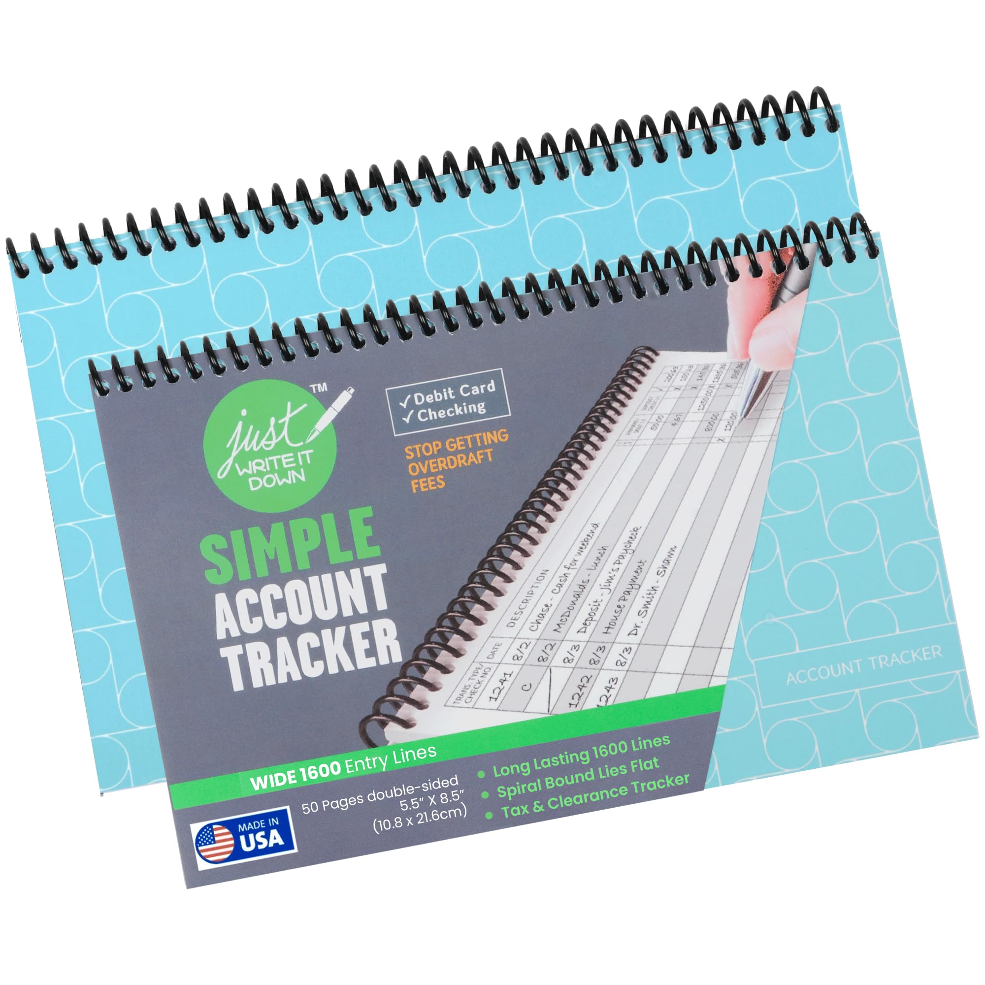 Photo 1 of The Superior Register - Simple Account Tracker - Big Checkbook Register & Financial Ledger - Debit Card Register - Bank Register - 2 Pack, Blue, Wide Edition
