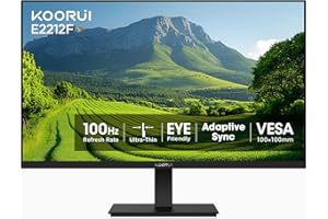 KOORUI 22 Inch Computer Monitor Full HD 1080P 100Hz PC Gaming Screen VA Panel Ultra-Slim Display 3000:1 Contrast Ratio with Adpitive Sync (HDMI/VGA/VESA Compatible 100x100mm/Audio Out), Tilt, Black