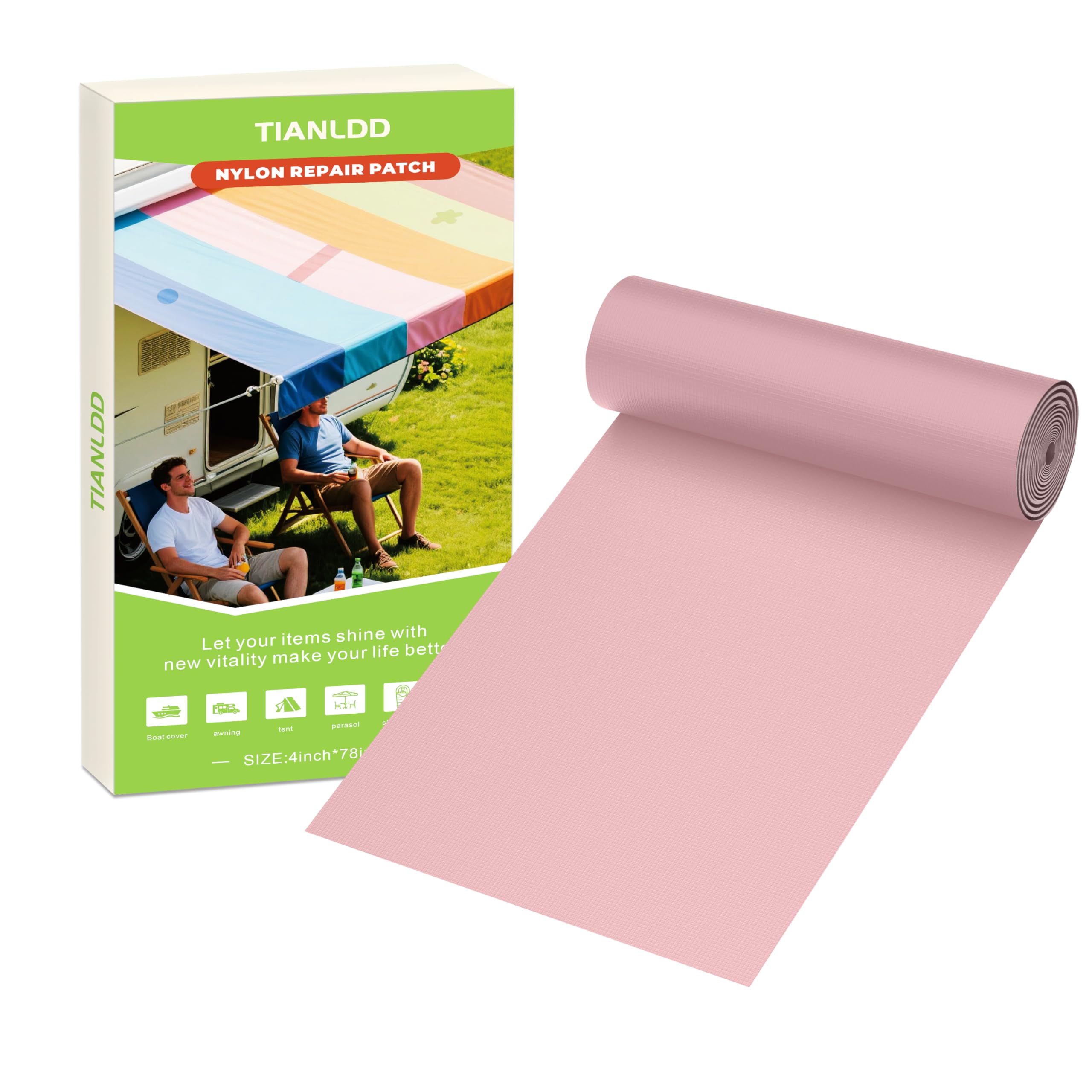 Photo 1 of TIANLDD Awning Repair Tape,Tent Patch kit,Waterproof Repair Tape kit of RV Awning,Boat Covers,Canvas,Vinyl Fabric,Tarp,Sail-4x78in?Pink?