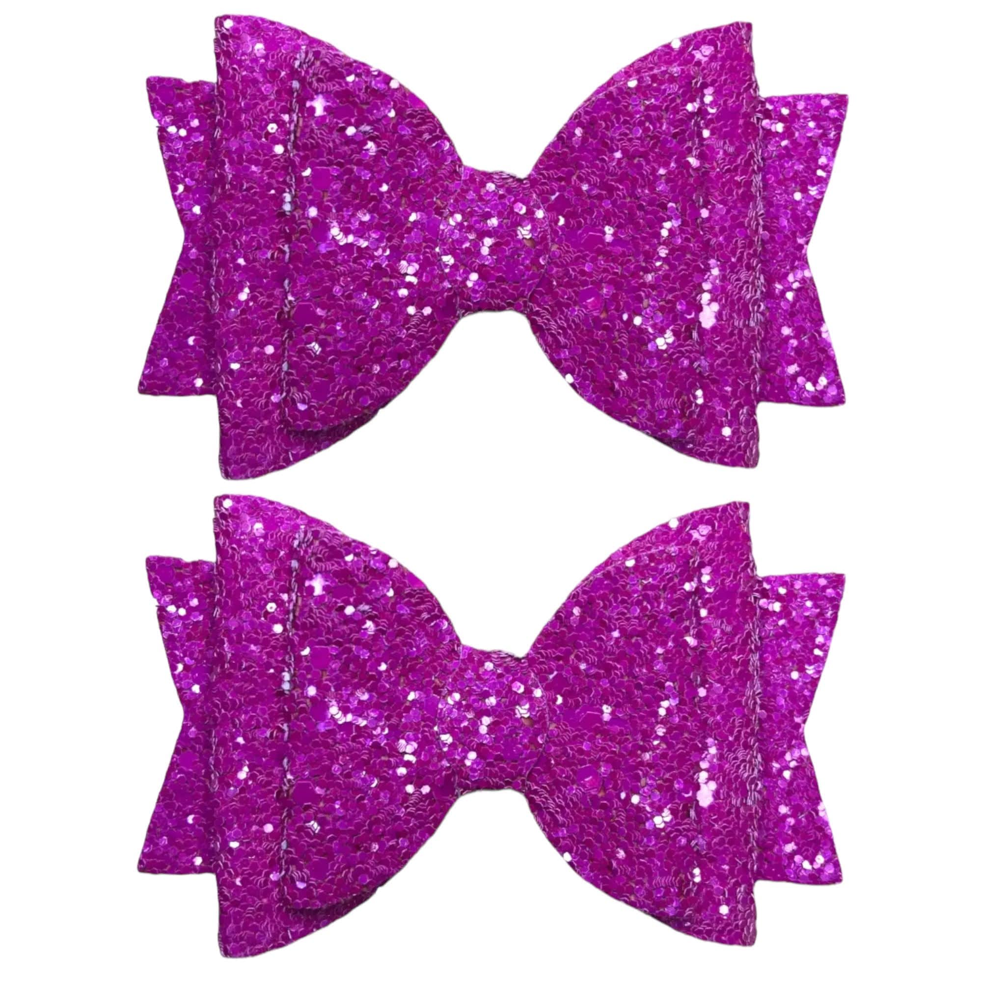 Vibrant Pink Glitter Hair Bows Clips Slides Grips for Woman Girls Handmade 3.5" inch - 2 Pack — image 1