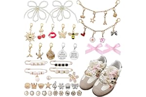 XHYMIA Shoe Charms for Sneakers 39 Pcs, Shoelace Junk Socks Charms DIY Brooches and Pins for Women Jewelry