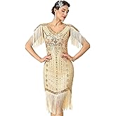 RRYIO Women's Flapper Dresses 1920s V Neck Beaded Fringed Great Gatsby Dress