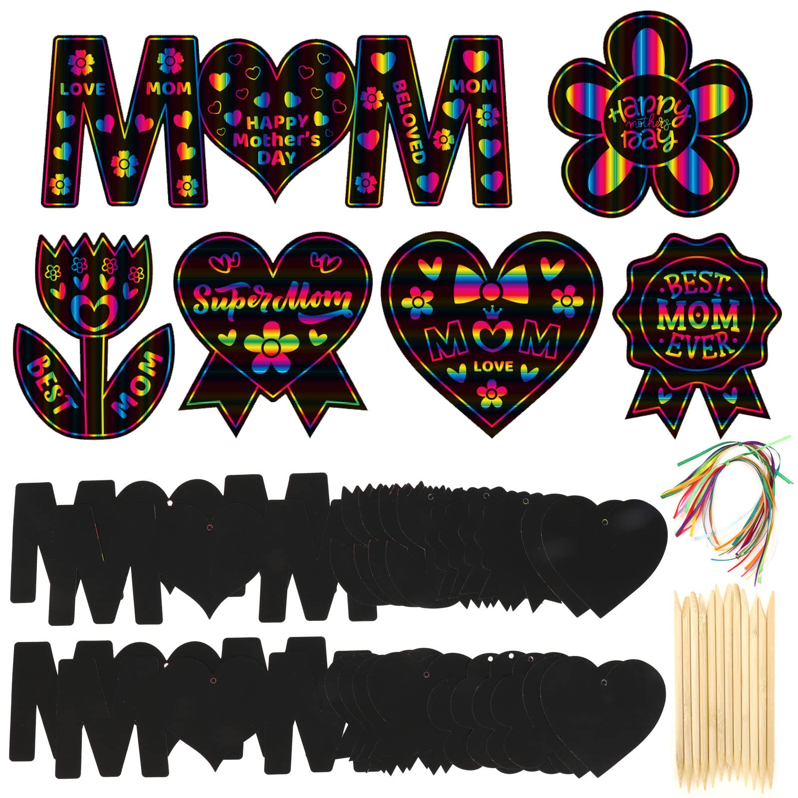 HOWAF 24pcs Mothers Day Scratch Art for Kids, Mother's Day Scratch Paper Mum Rainbow Scratch Art Mothers Day Crafts for Kids Mothering Sunday Mothers Day Card Mothers Day Decorations DIY from Kids