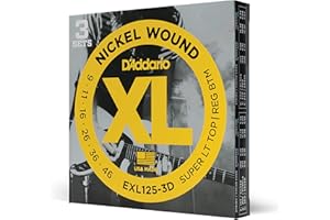 D'Addario EXL125-3D Nickel Wound Electric Guitar Strings, Super Light Top/Regular Bottom, 9-42, 3 Sets