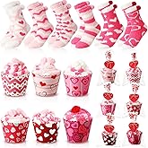 ShinyMatch 6 Pairs Valentine's Day Cupcake Socks Fuzzy Sock with Cupcake Card DIY Gift Slipper Stockings for Winter Women Men