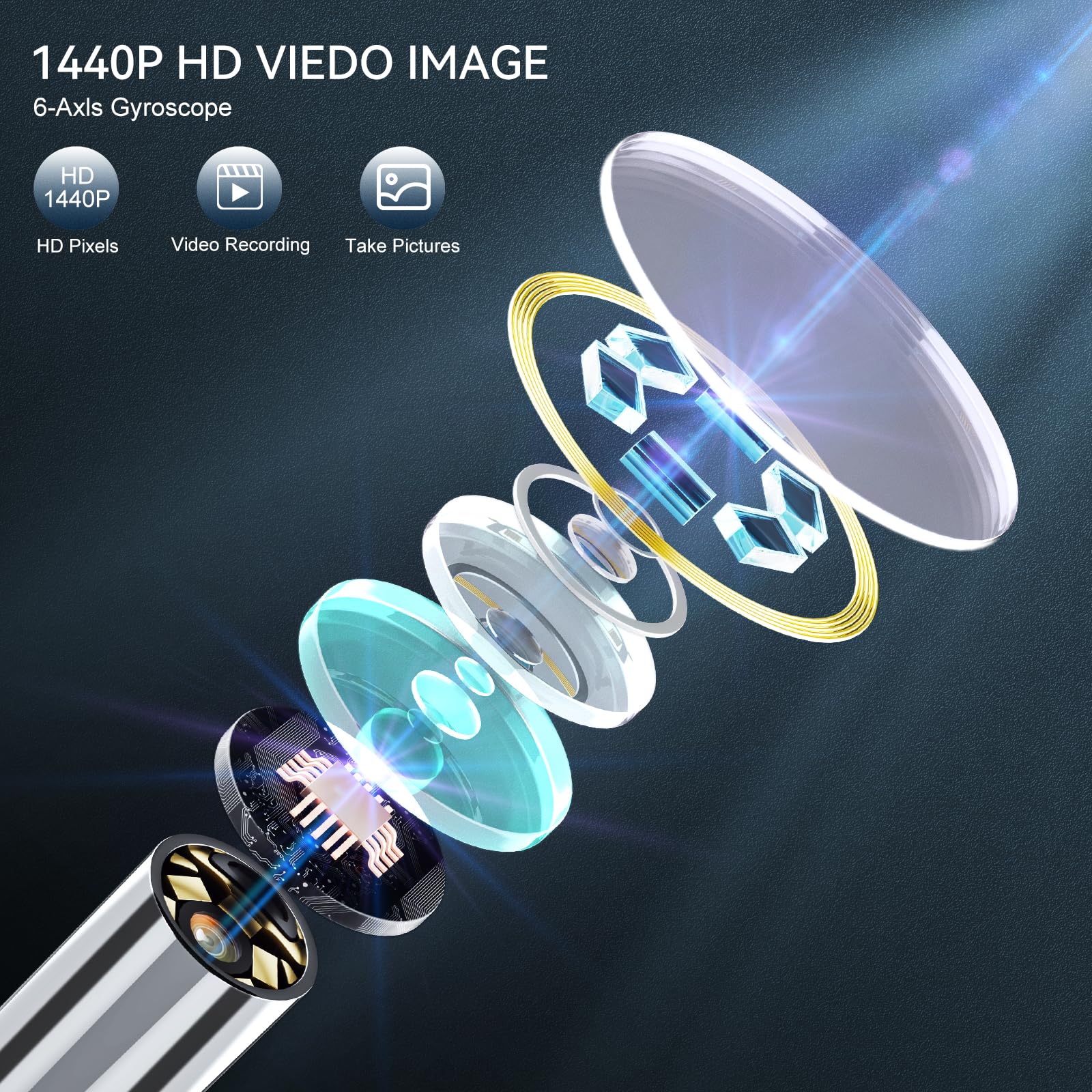 Ear Wax Removal, Ear Camera with 1440P HD, Ear Cleaner with Camera Built-in WiFi, Earwax Removal Kit with 6 Ear Pick, Otoscope with Lights, Ear Cleaning Kit for Android and iOS (Black)