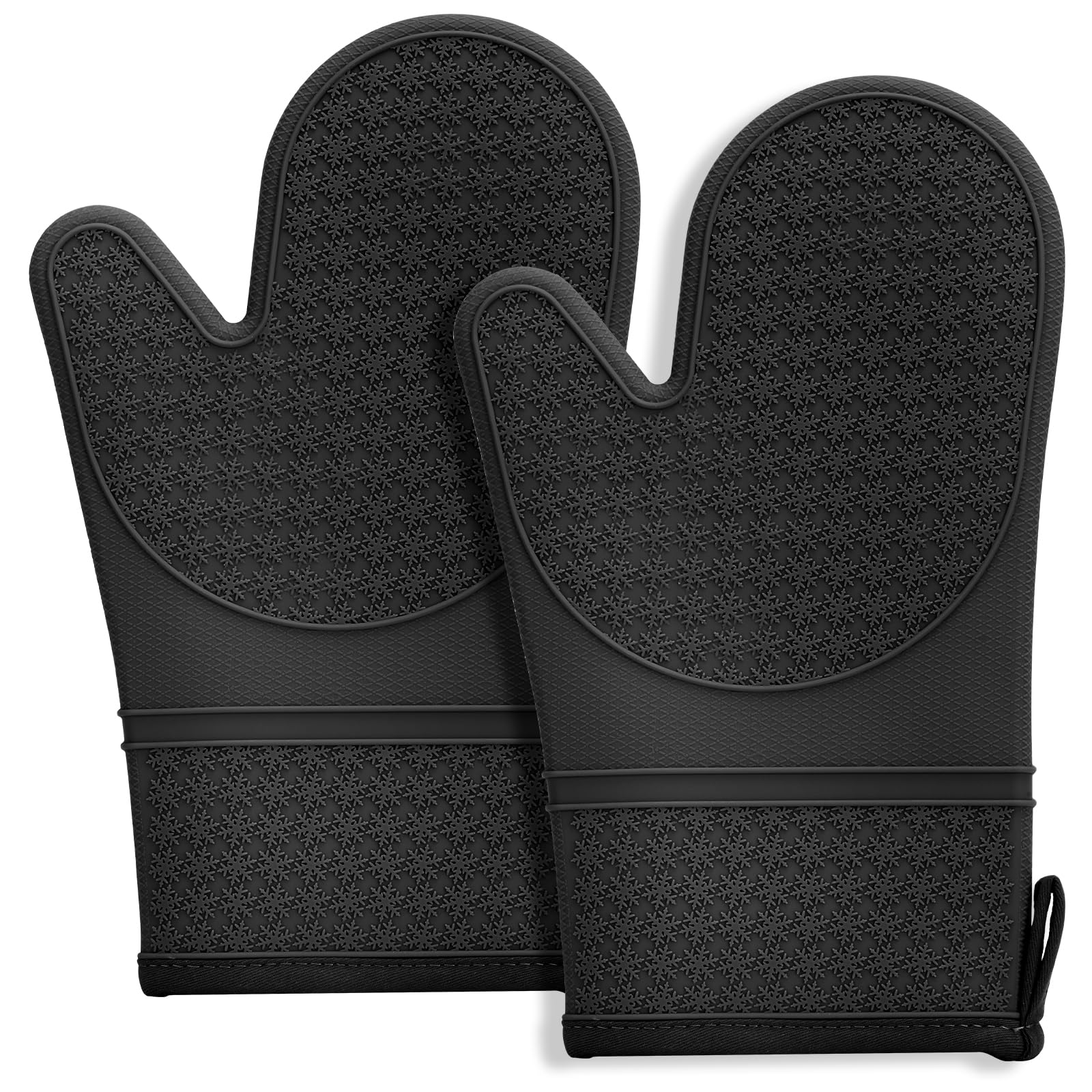Photo 1 of Hovico Silicone Oven Mitts, Heat Resistant 500F Kitchen Mitts 2PCS, 11.6" BPA-Free Soft Baking Gloves, Non-Slip Grip Oven Gloves with Soft Cotton Lining for Kitchen Cooking Baking BBQ - Black
