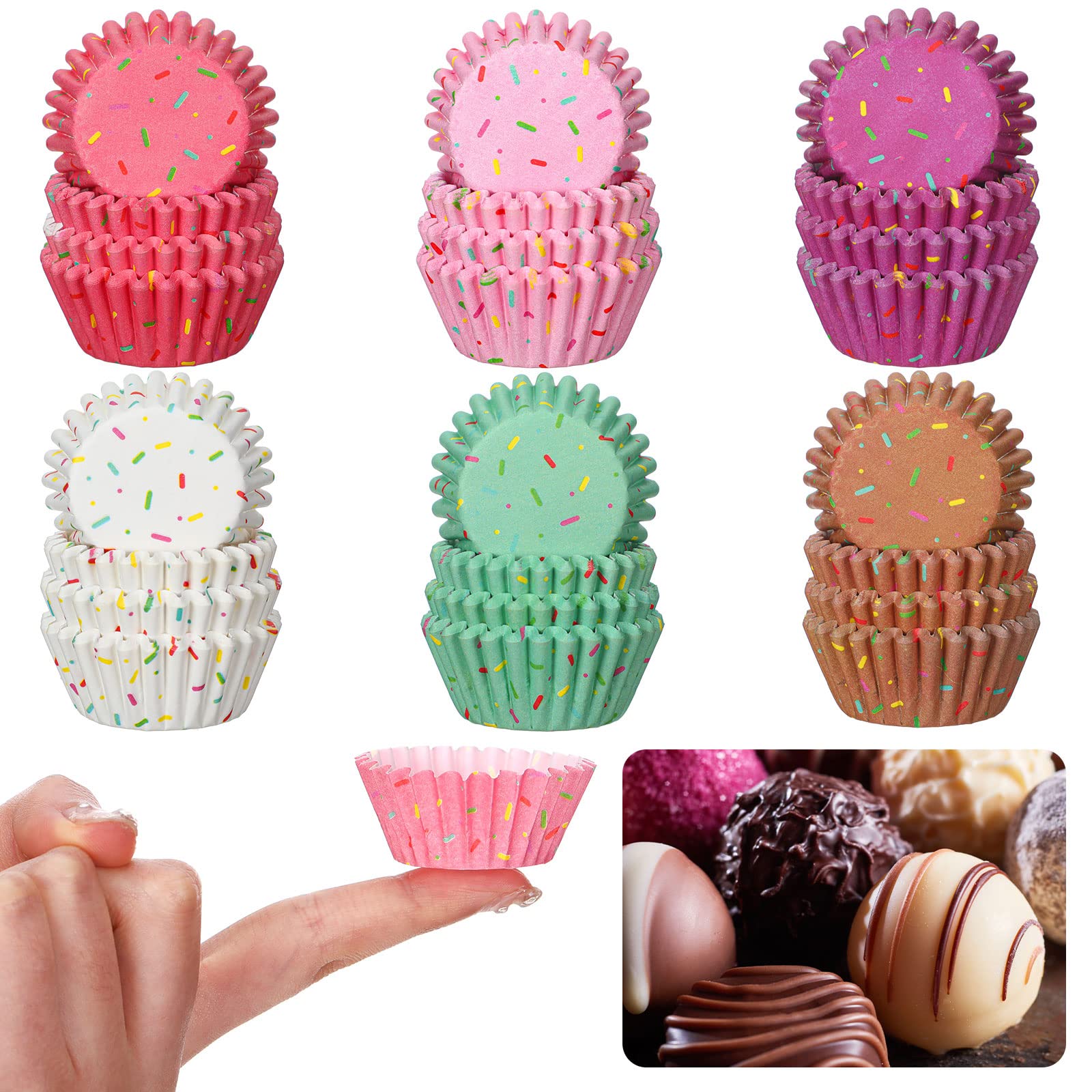 Photo 1 of Funtery 600 Count Icing Design Mini Cupcake Liner Baking Cups Paper Small Candy Cups Making Supplies Baking Cupcake Liner Holiday Muffin Chocolate Making Wrappers Supplies Candy Paper(Colorful)
