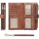 GOIACII Womens Wallets Large Capacity Credit Card Holder Rfid Wallet Women Double Zipper Pocket Leather Bifold Ladies Wristlet Clutch Wallet