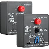 BAOMAIN Delay ON Break Timer QD-072 1.5A 18-240 VAC 0.03-10 Minutes Adjustable Time Delay Switch Replacement (2-Pack)