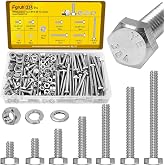 Fgruh 224PCS 1/4-20 Hex Bolts and Nuts Assortment Kit, 304 Stainless Steel | 1/4-20 x 1/2'', 3/4'', 1'', 1-1/2'', 2'', 2-1/2'', 3'' Hex Bolts Nut and Flat &amp; Spring Washers Assorted Set for Automotive