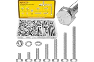 Fgruh 224PCS 1/4''-20 Hex Bolts and Nuts Assortment Kit,1/4-20 x 1/2'', 3/4'', 1'', 1-1/2'', 2'', 2-1/2'', 3'' SAE Stainless Steel Bolts Nuts and Washers Assorted Set, Fully Threaded