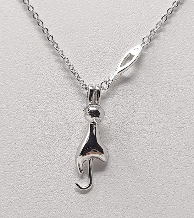 Hanging Cat and Fish Necklace Sterling Silver 925 Amazon.co.uk
