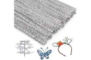 IUUIDU 100 Pcs Pipe Cleaners Chenille Stem, Glitter Silver Craft Pipe Cleaners,DIY Craft,Fuzzy Sticks Pipe Cleaners Bulk for Creative Handmade DIY Art Craft and Crafts Project Decoration Supplies