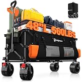 Originsure 300L Collapsible Beach Wagon Cart with Big Wheels, 560lbs, Black | 48" Foldable Utility Wagon,7" All-Terrain Wheels,Heavy Duty Frame,Compact&amp;Space-Saving,for Camping,Sports,Grocery,Garden