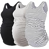 Ecavus 3PCS Womens Layering Maternity Tank Top Pregnancy Shirt Scoop Neck Sleeveless Ruched Vest