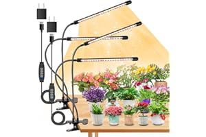 SDOVUERC 4 Heads Grow Lights for Indoor Plants, Full Spectrum LED Plant Lamps with Clips and 120 inch Cables for Seeding Growing(with Adapter)