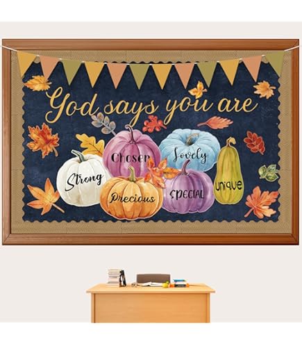 114-Piece Fall Bulletin Board Decor Kit - Pumpkin Sunflower Truck Cutouts With Plaid Border & Glue Points
