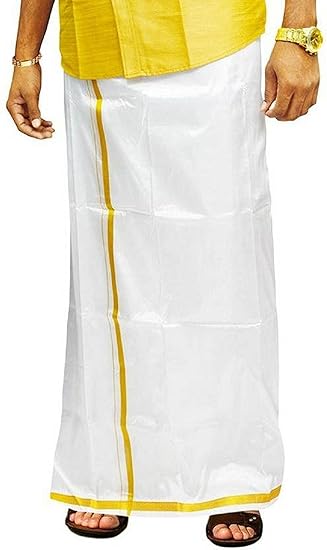 Silk Men's Dhoti Mundu/Veshti/Lungi (30) White