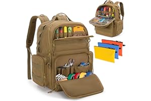 Rexmica Tool Bag Backpack with 3 Pouches, Heavy-Duty Tool Storage Organizer with Padded Shoulder & Waist Support for Men Wome