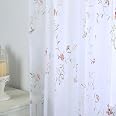 Taisier Home White Sheer Curtains With Blue Floral Embroidery - 52" X 84" Rod Pocket Panels (2 Pack) For Bedroom, Living Room