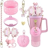 SEMATA Bling Stanley Cup Accessories for 40oz & 30oz Tumbler including Silicone Cute Bow Straw Topper Cover, Silicone Stanley