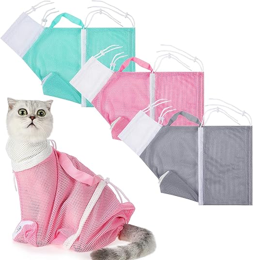 3 Pieces Cat Bathing Bag Breathable Cat Shower Net Bag